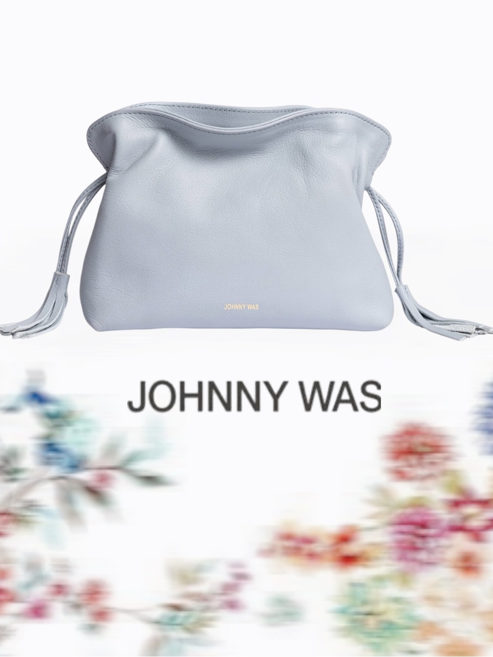 Johnny Was Cinch Pouch Italian Leather Crossbody Morning Grey NWT Tassels